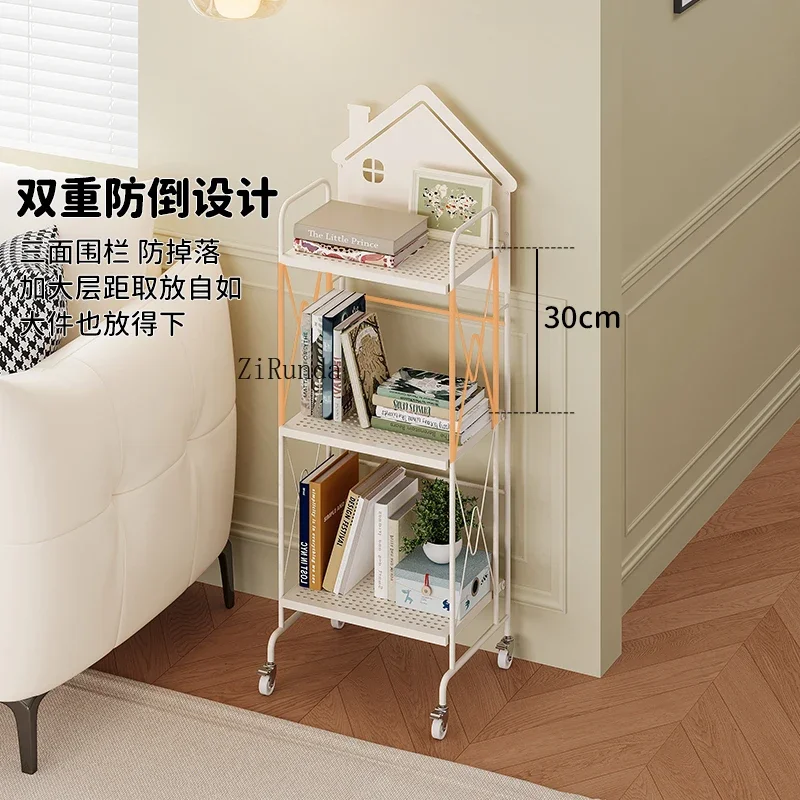 Wrought iron small bookshelf floor shelf simple movable children's picture book rack