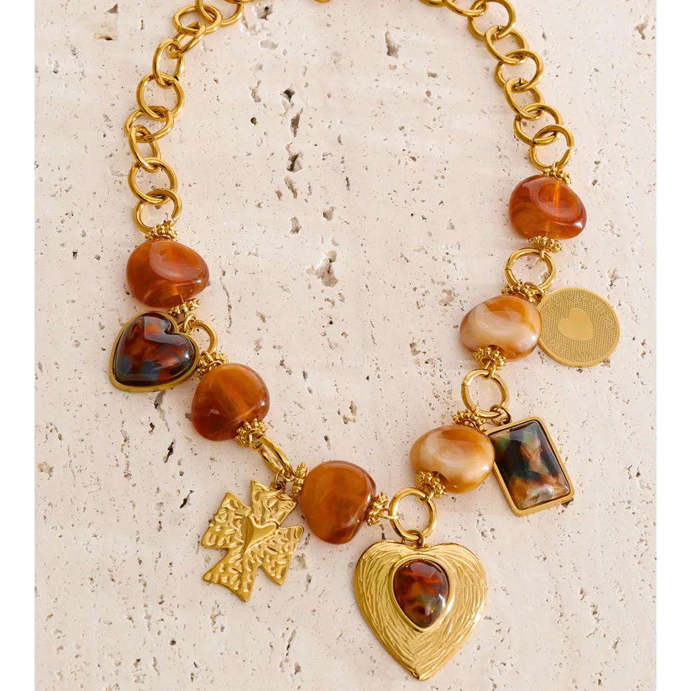 Yhpup Acrylic Resin Square Heart Necklace