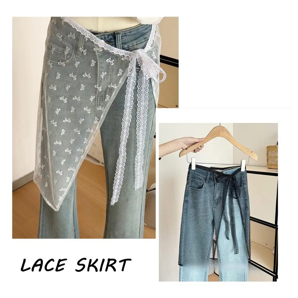 

Lace Layered Gauze Skirt Spring Summer Gauze Skirt Up Y2k Wrap Lace Skirt Matching Streetwear With Pants Tie Up Apron I6P9