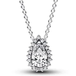 Elegant Sterling Silver Pear Halo Jewelry Set with Sparkling Crystals (Necklace)