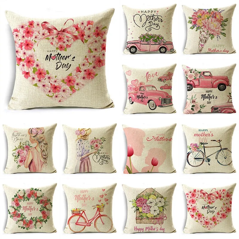 

Pink Series Mother's Day Pattern Square Cushion Cover Pillowcase for Sofa Couch Bedroom Home Decor 40cm 45cm and 50cm