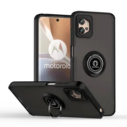 Shockproof Armor Case with Magnetic Ring Stand Holder - Heavy-Duty Protection Back Cover for Moto E13 (Black)