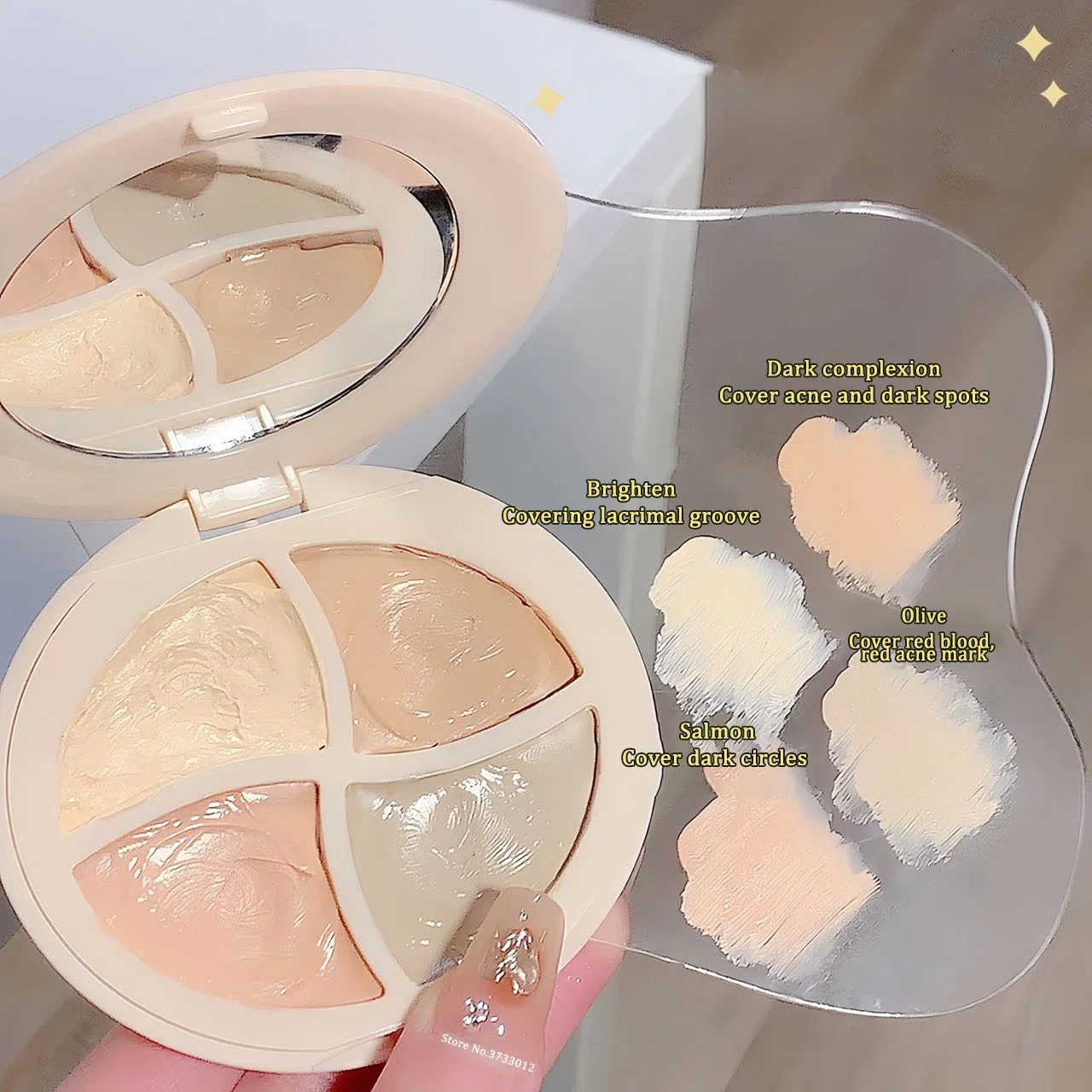 4-Color Concealer Palette Long Lasting Cover Dark Circles Acne Pores Cream Shading Highlighter Moisturize Face Makeup Cometics