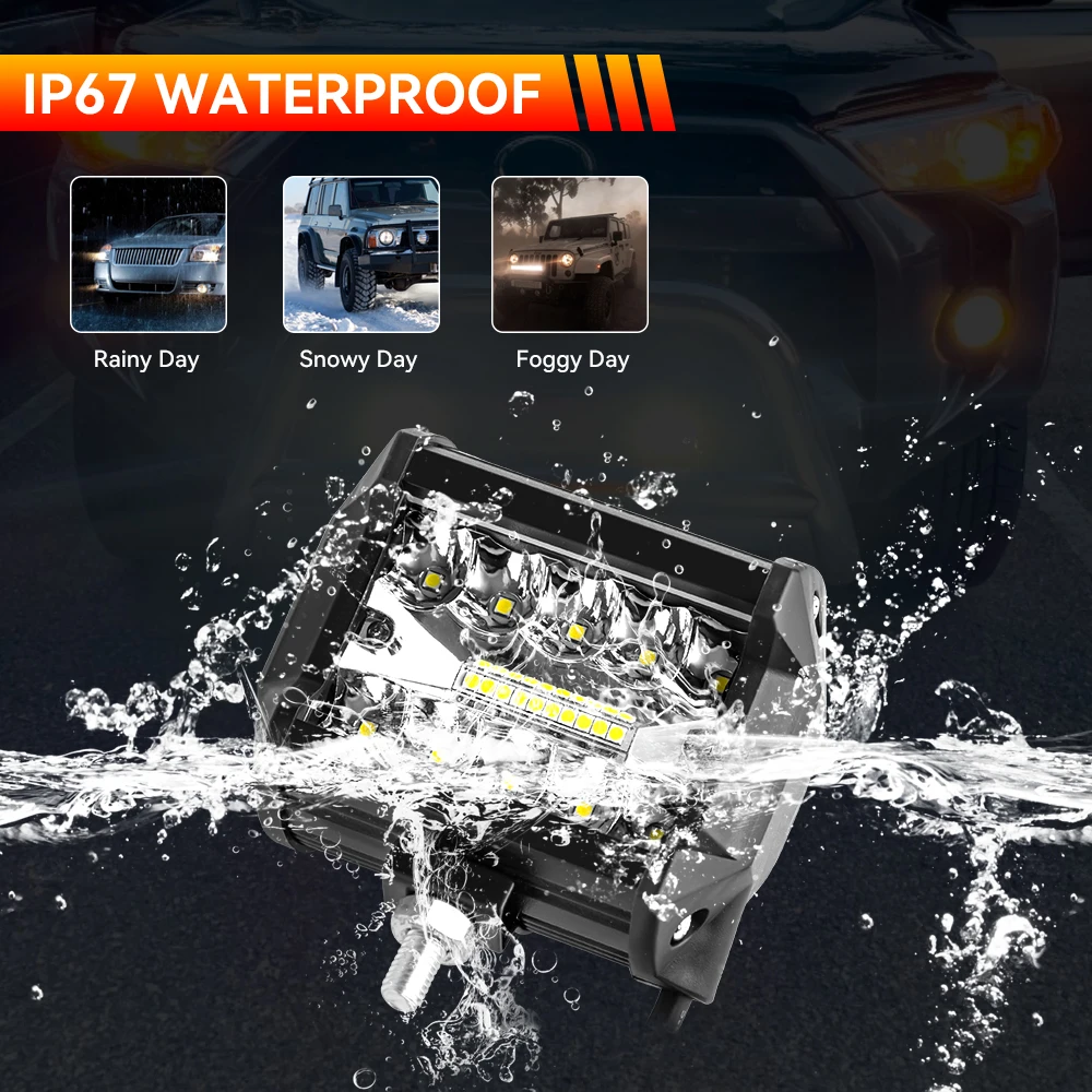 LED Work Light Bar 144W/120W Spot Flood Beams Combo for Car Tractor Boat OffRoad Truck SUV ATV Car Repairing Lights 4
