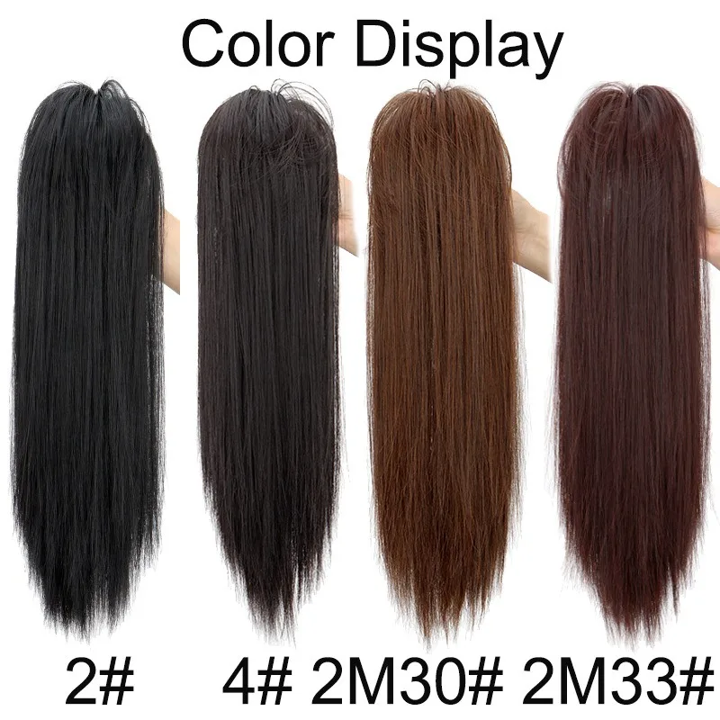 Synthetic Claw Clip On Ponytail Extensions 18Inch Fluffy Medium Length Ponytail Hair Bun Hair Pieces For Women