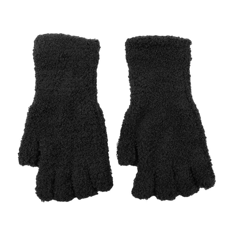 Korallen Fleece Handschuhe Frauen Mädchen Einfarbig Touchscreen Fingerlose Handschuh Winter Warm Verdicken Plüsch Halb Finger Schreiben Fäustlinge – Detail 16