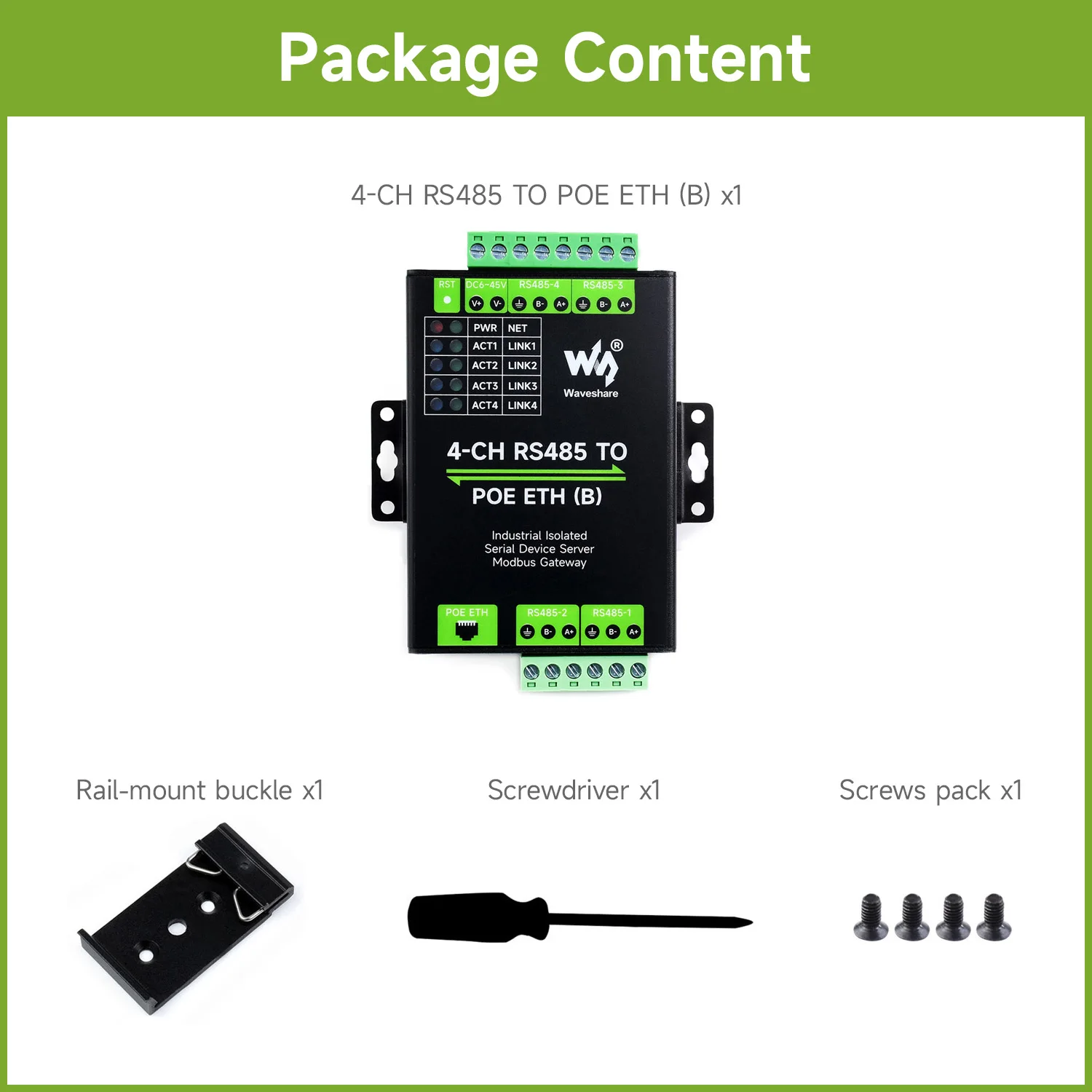 Servidor Serial Ethernet Waveshare Função Poe Opcional Canais Rs485 ch Rs485 para Rj45 Opcional - Imagem 2