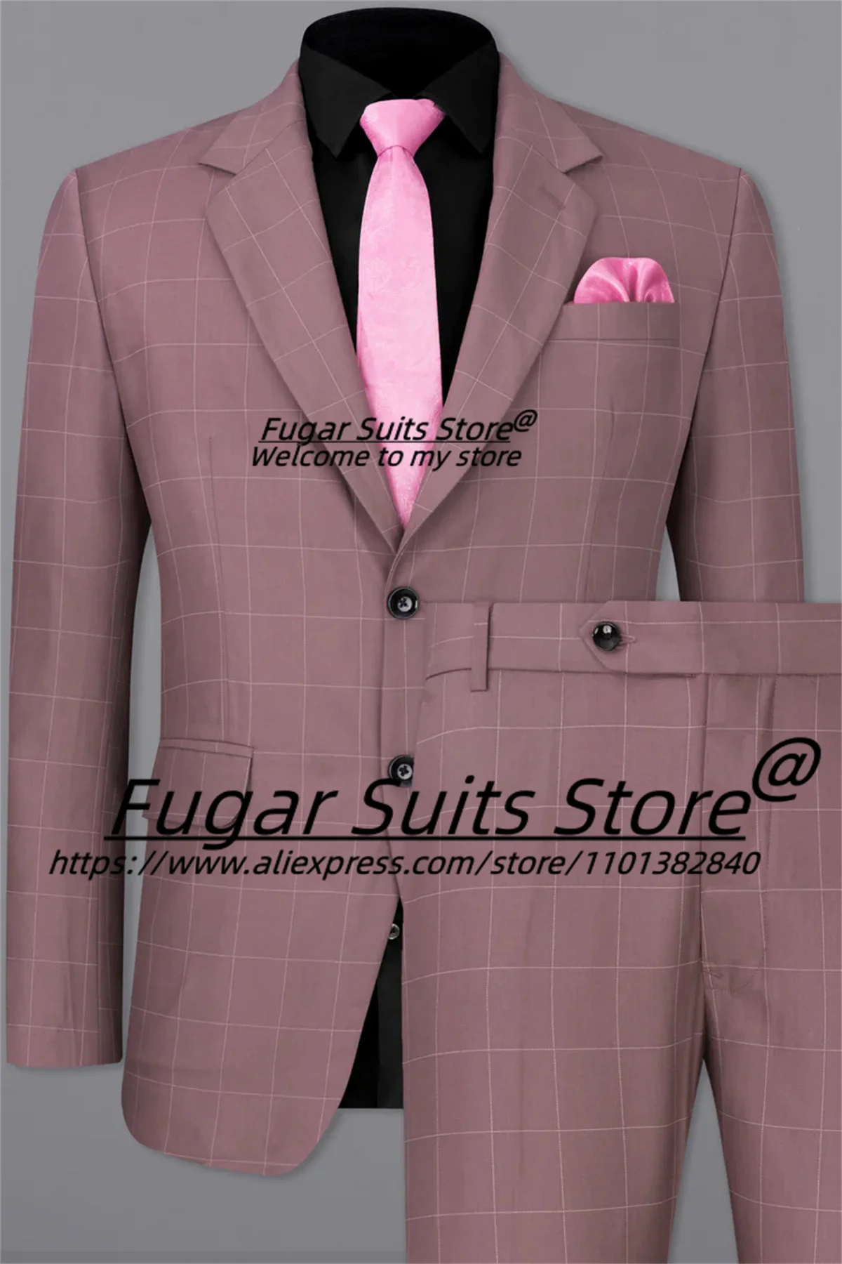 Handsome Pink Plaid Men Suits Custome Made High Qubility Best Man Wedding Tuxedos 3 Pcs Sets Business Male Blazer Costume Homme