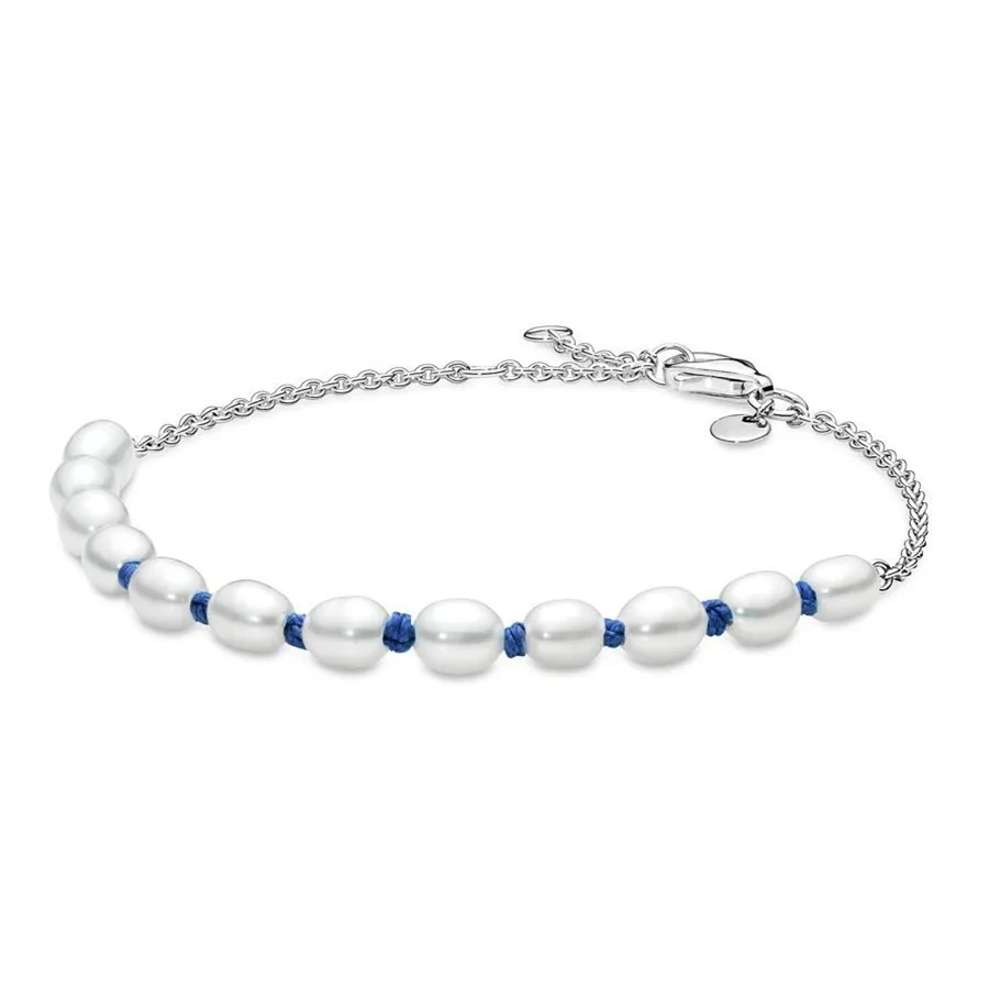 

Original Moments Freshwater Cultured Pearl Blue Cord Bracelet Bangle Fit Women 925 Sterling Silver Bead Charm Fashion Jewelry