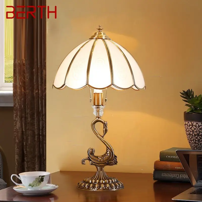 

BERTH Modern Swan Copper Table Lamps LED Creative Retro Brass Glass Desk Light for Home Living Room Bedroom Study Decor