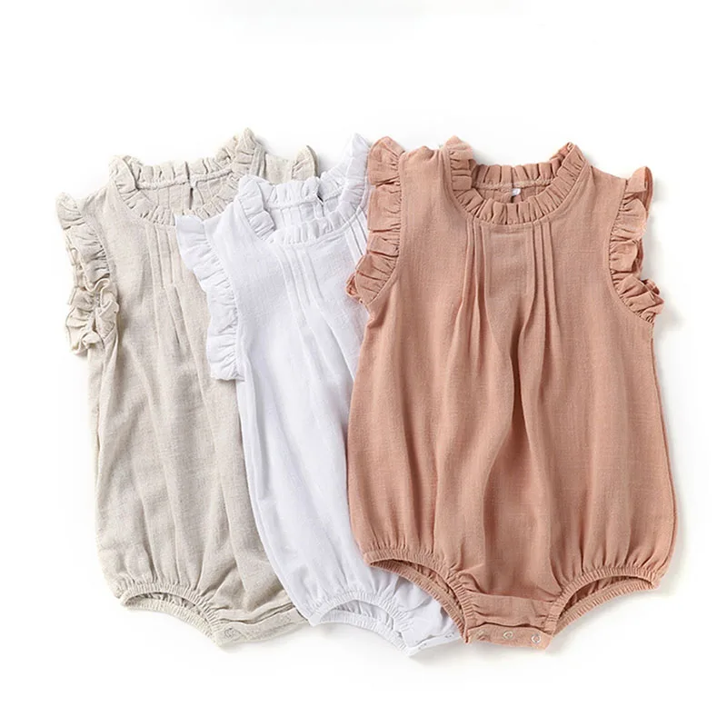 Sleeveless Linen Baby Girls One Piece Summer Outfit