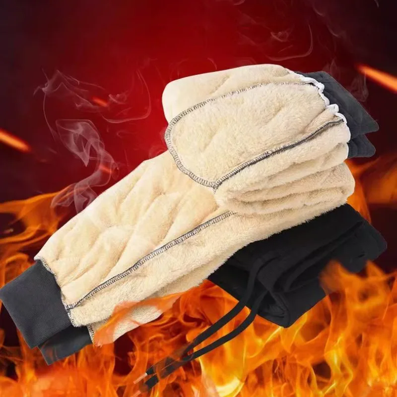 Men Plush Thick Fleece Waterproof Sweatpant Winter Windproof Casual Pants Heavyweight Pants Lambswool Warm Trousers Outerwear