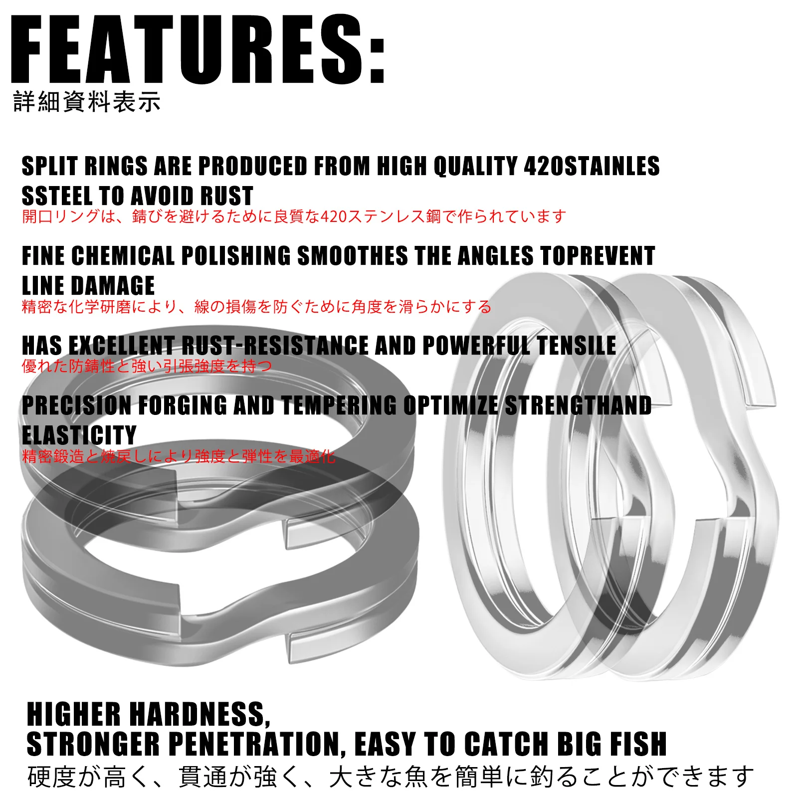 Fishing Split Rings Silver/Black Stainles Steel 3.5-12MM Crank Bait High Quality Strengthen Double Circle Round Snap Accessories