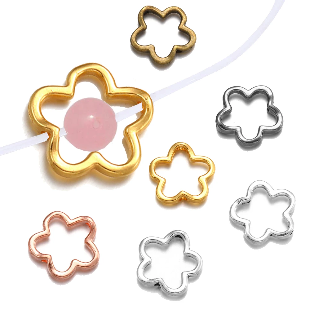 50 Stück Blumen-Perlenrahmen, Abstandshalter, Doppelloch, hohle Blütenblatt-Blüten-Verbindungsglied für DIY-Perlen, Ohrringe, Armbänder, Halsketten
