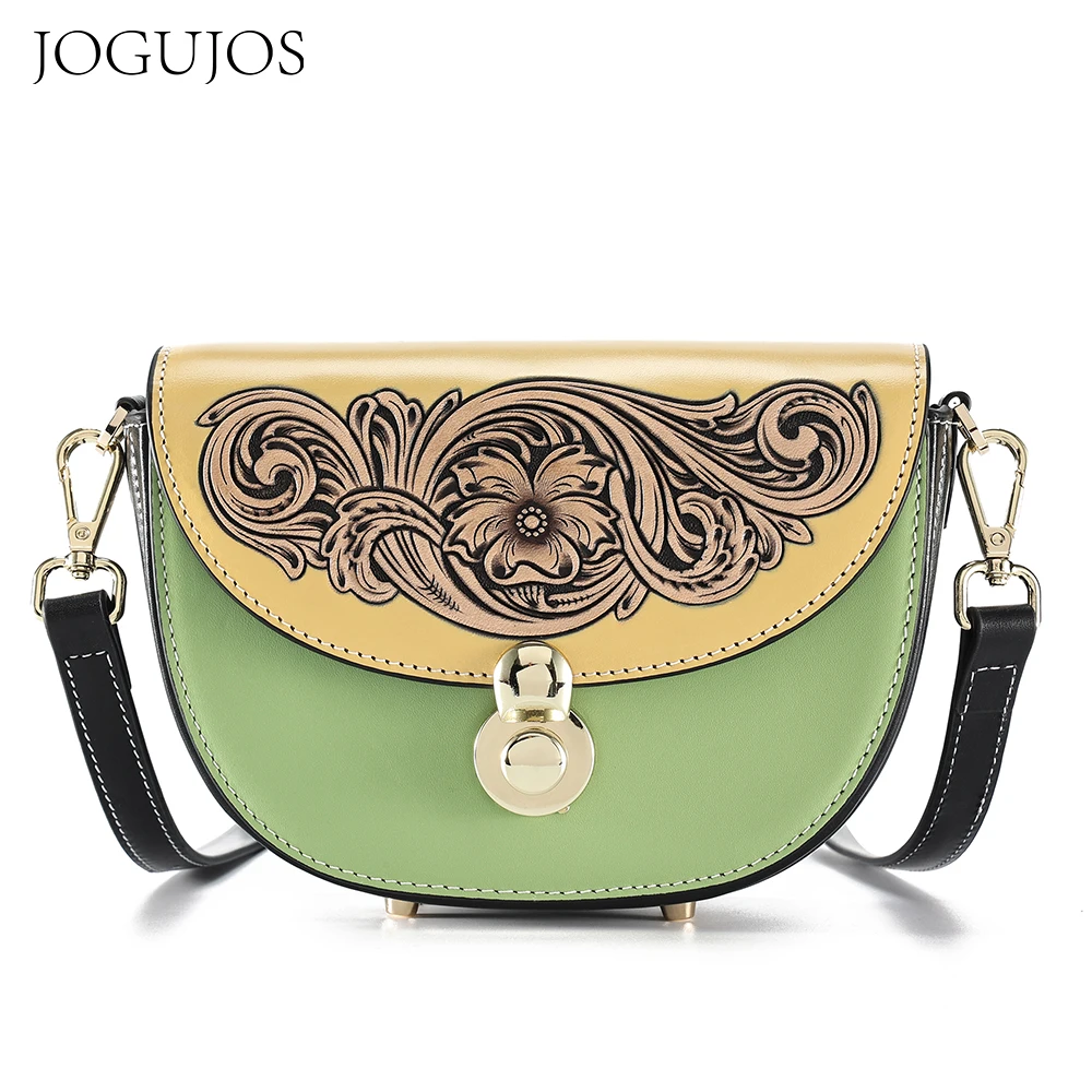 

JOGUJOS Genuine Leather Vintage Embossed Crossbody Bags for Women Luxury Floral Female Shoulder Bag Purse and Handbag New
