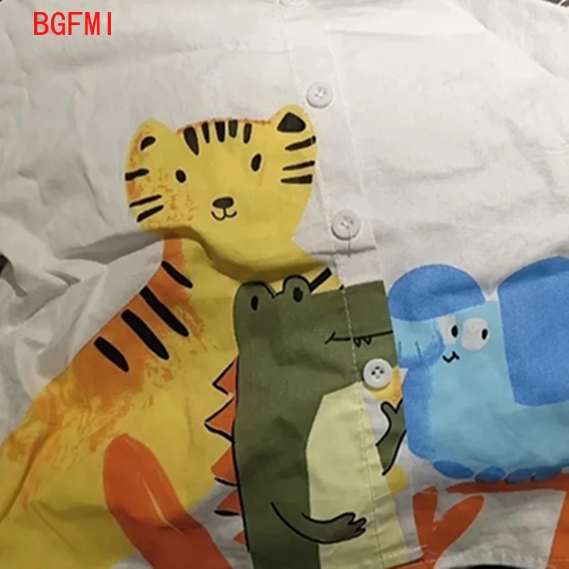 Korean Spring Autumn Clothing Boys Print Cotton Thin Shirts Kid Cartoon Turn-down Collar Loose Long Sleeve Infant Boy Top 1-6Y