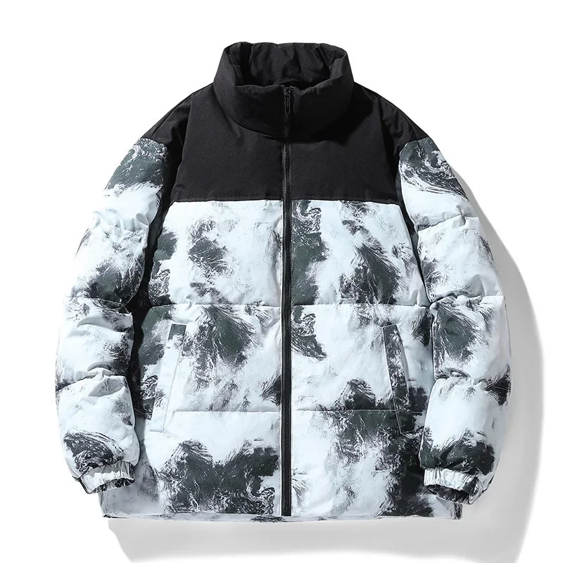 New Winter Down Coat Men's White Duck Plaid Trendy Couple Thickened Jacket Women's Fashion Color Block Stand Collar