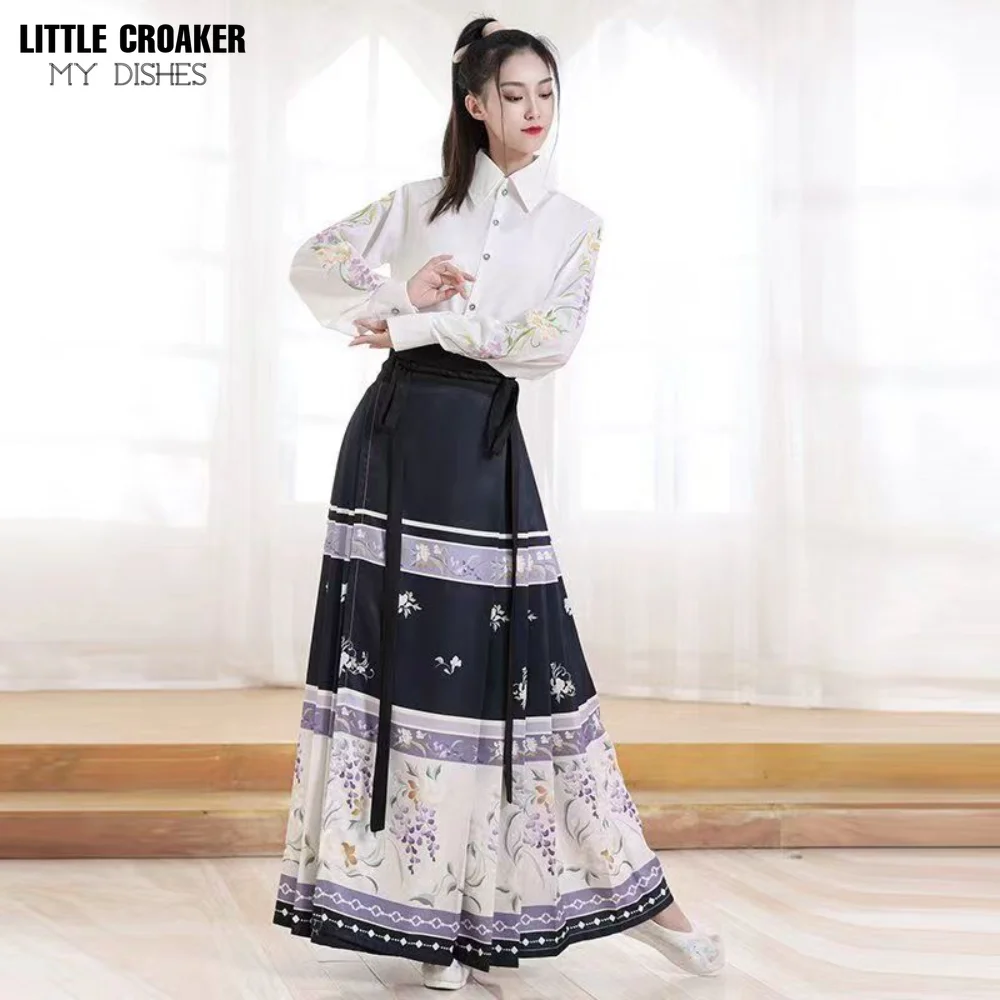 New Arrival Chinese Traditional Hanfu Dress Horse Face Skirt Women Ming Dynasty Vintage Clothing Pleated Hanfu Modern Skirt Set