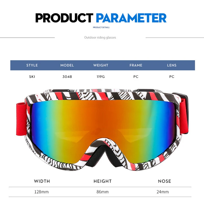 Large Frame Ski Goggle with Colorful Lens Anti-Collision Anti-Glare Motorcycle Goggle Outdoor Sport Snow Snowboard Skiing Goggle 6