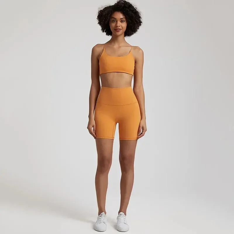Women Gym Yoga Set Workout Training Women Sports Suit High Waist Short Legging And Cross Fitness Bra 2pcs With Chest Pad