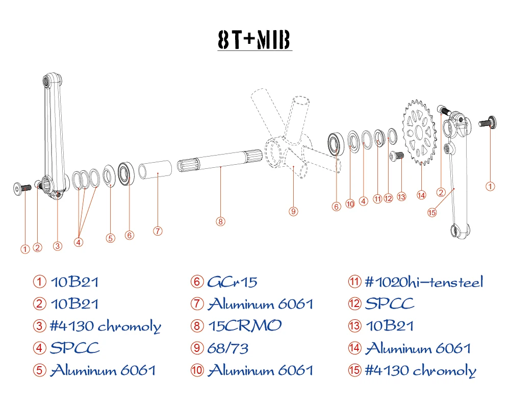 Description Picture 2 of itemFunsea Crankset BMX Big Cruiser Wheelie Stunt Bike Crank MID Bottom Bracket Kit 145mm Bike Accessories Chromoly Arms Chainring