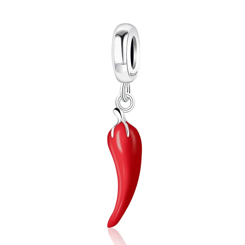 925 Sterling Silver Charm Beads Red Pepper Bracelet Necklace Handmade DIY Accessories Jewelry HY706 silver necklace charms