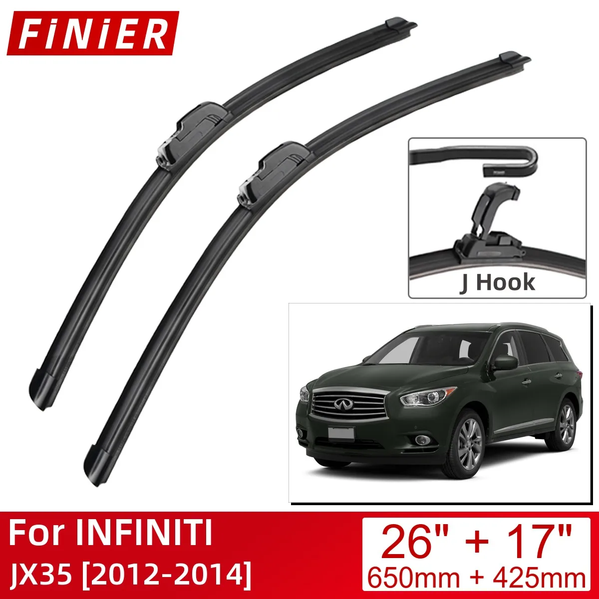 

For INFINITI JX35 2012-2014 26"+17" Car Accessories Front Windscreen Wiper Blade Brushes Wipers U Type J Hooks 2014 2013 2012