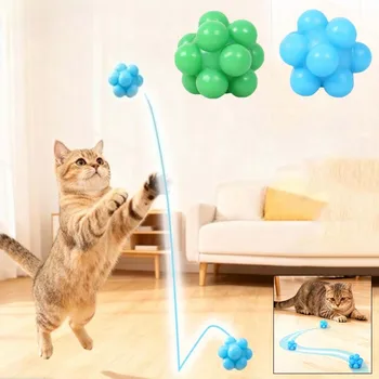 Cat Chew Toy Bouncy Ball High Elasticity Interactive Bite-resistant Kitten Toy Playing Training Teeth Cleaning Cat Toy Supplies