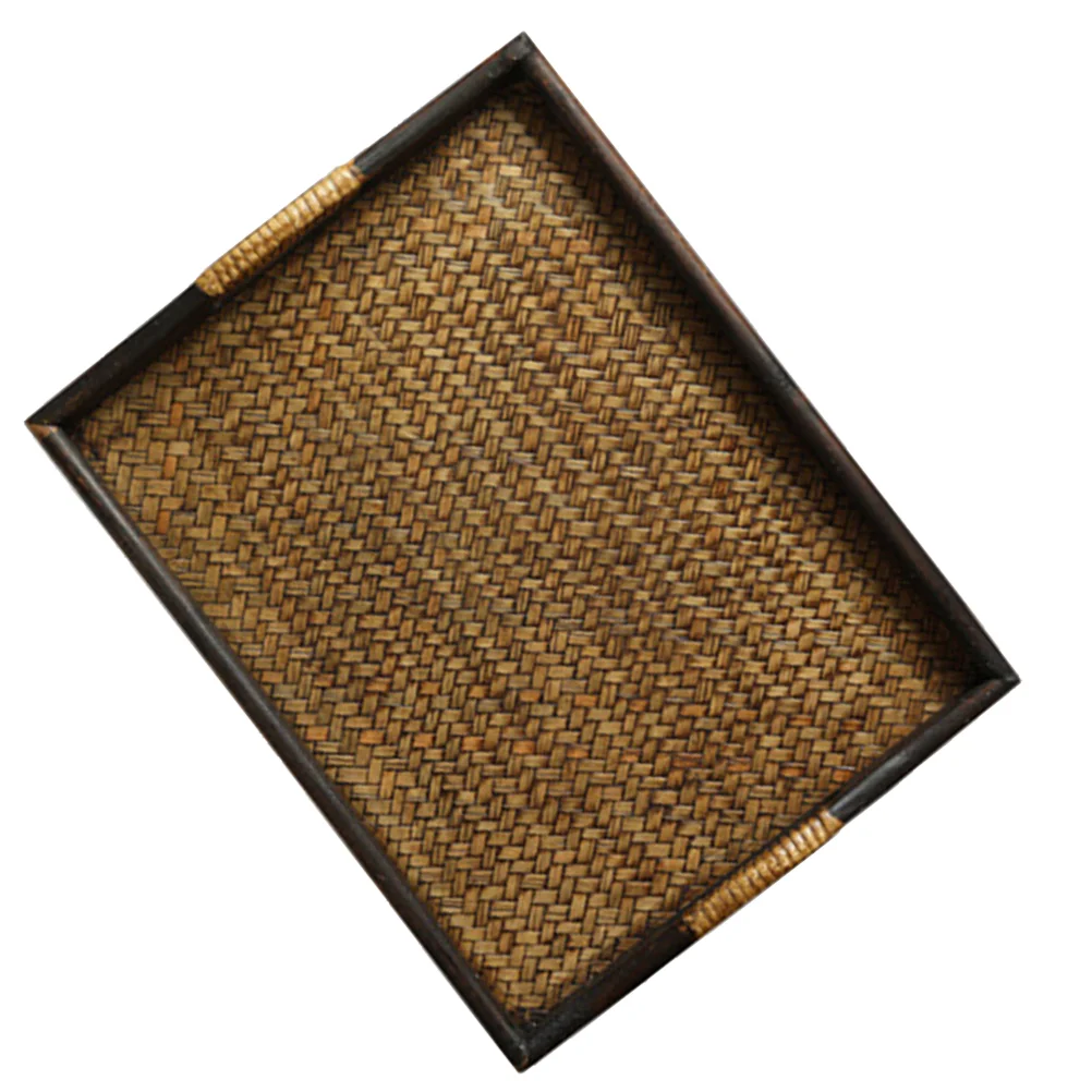 Wooden Rattan Tray Rectangular Tea Tray Fruit Serving Wood Snack Household Nuts Party Platter Coffee