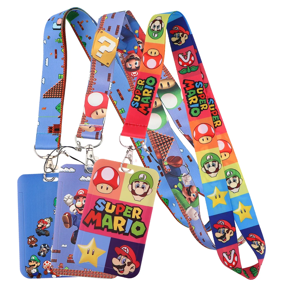 Cartoon Game Mario Lanyard For Keys ID Card Cover Badge Holder Business Phone Charm Key Lanyard Neck Straps Keychain Accessories flyingbee anime keychain cartoon cute phone lanyard women fashion strap neck lanyards for id card phone keys x0733