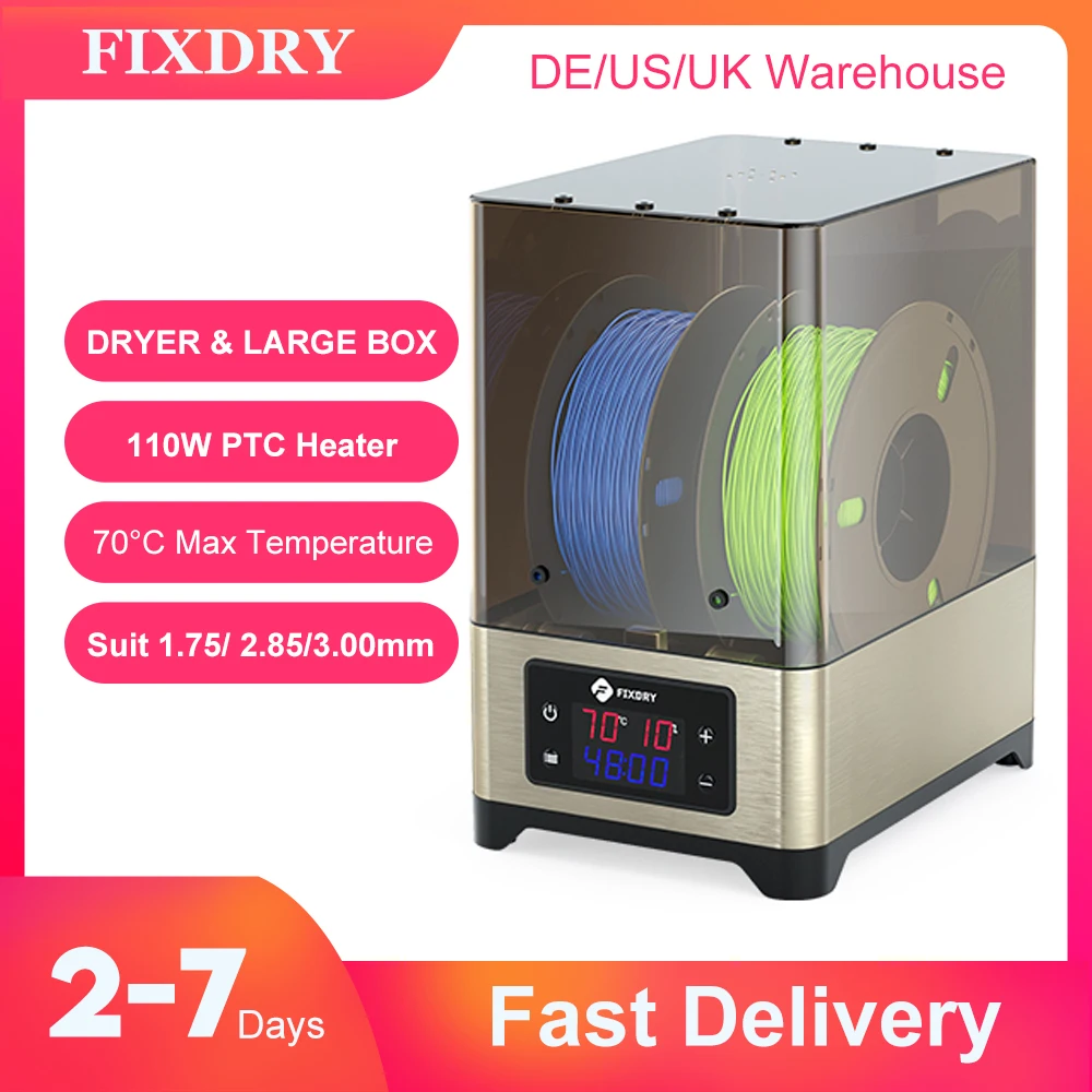 FIXDRY 3D Dryer Box TELAM 1.75mm 2.85mm 3.00mm 3D Printer Filament Compatible Storage Box Keep Filament Dry While Printing sunlu s1 3d printer filament dryer box filadryer drying filaments storage box keep filaments dry accurate temperature display