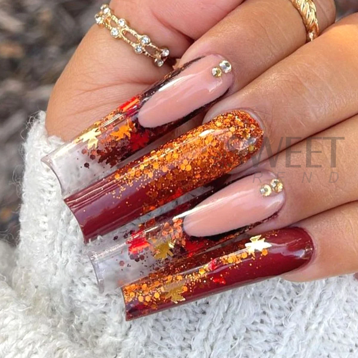 6 Grids Fall Gold Maple Leaf Nail Art Sequins Autumn Brown Hexagon Decor Glitter Flakes Winter Design Manicure Paillettes Slices