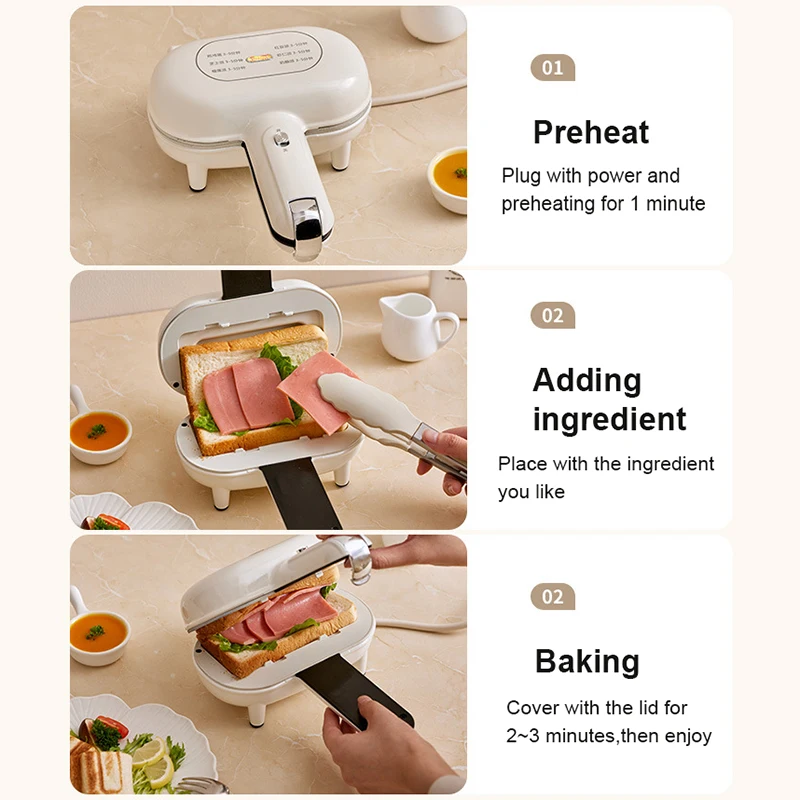 Double-Sided Seal Hot Press Sandwich Maker Taco Burrito Omelets Baking Pan Grill Panini Breakfast Machine Bread Hot Dog Toaster 6