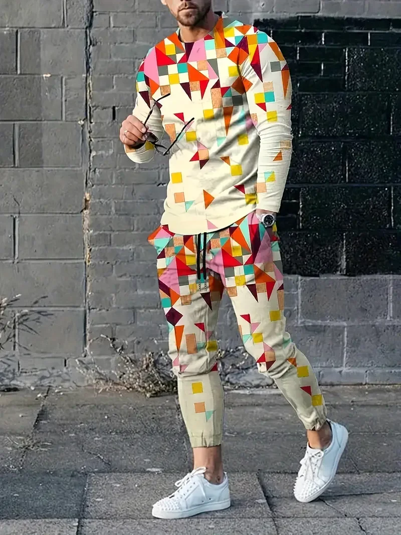 New Men's Long Sleeve Suit 3D Printed Hip Hop Street Style Spring And Autumn Round Neck Sweatshirt And Trousers Jogging Suit 3
