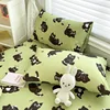 Cat Printed Bed Sheet Green Color Single/Queen/King Size Fitted Sheet with Elastic Band Cartoon Style Bed Sheet for Kids 5