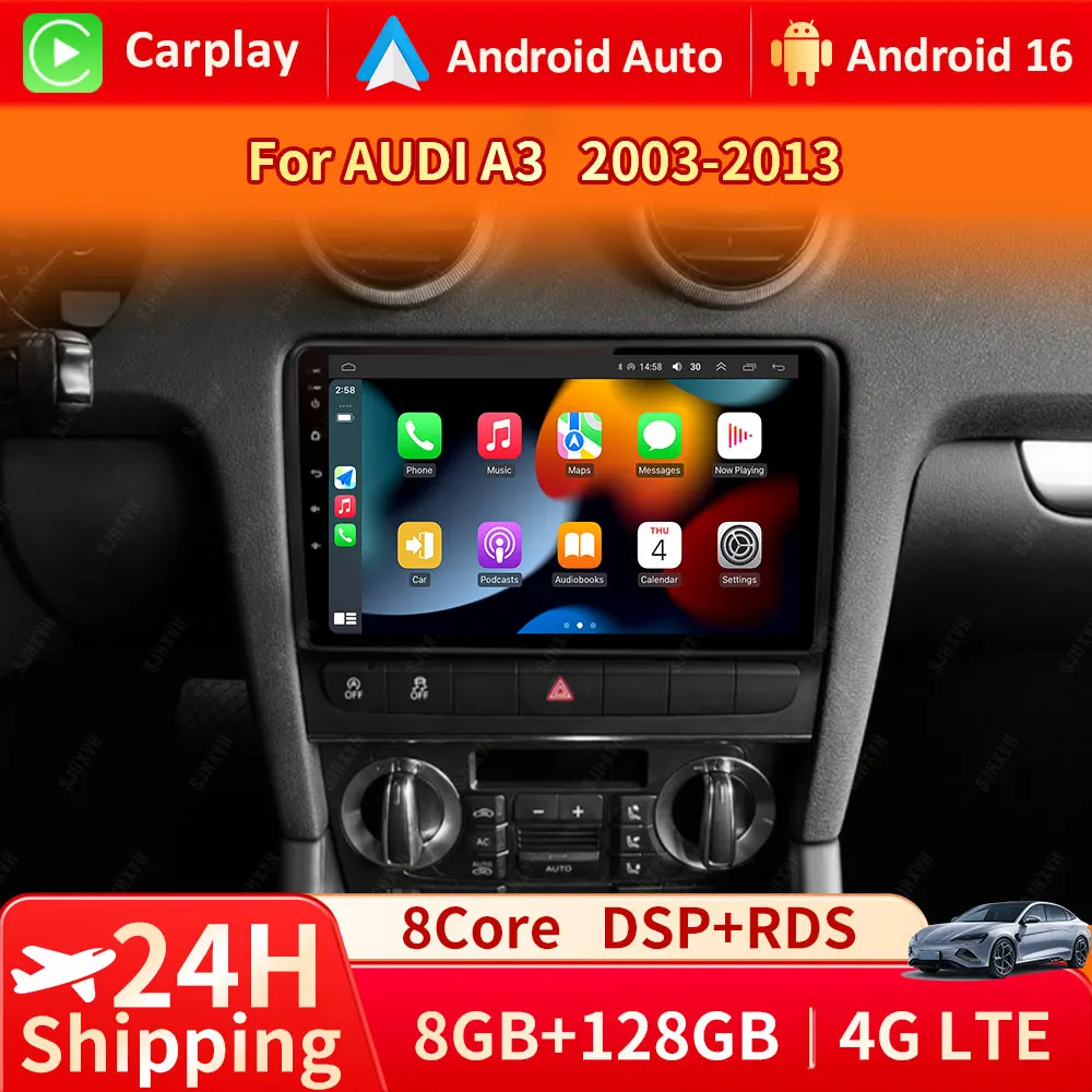 Radio de coche Android 16 Carplay Auto para Audi A3 8P 2003-2013 2din reproductor Multimedia navegación GPS Audio estéreo DSP 360 cámara 4G 1