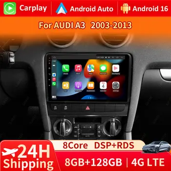 Radio de coche Android 16 Carplay Auto para Audi A3 8P 2003-2013 2din reproductor Multimedia navegación GPS Audio estéreo DSP 360 cámara 4G 1