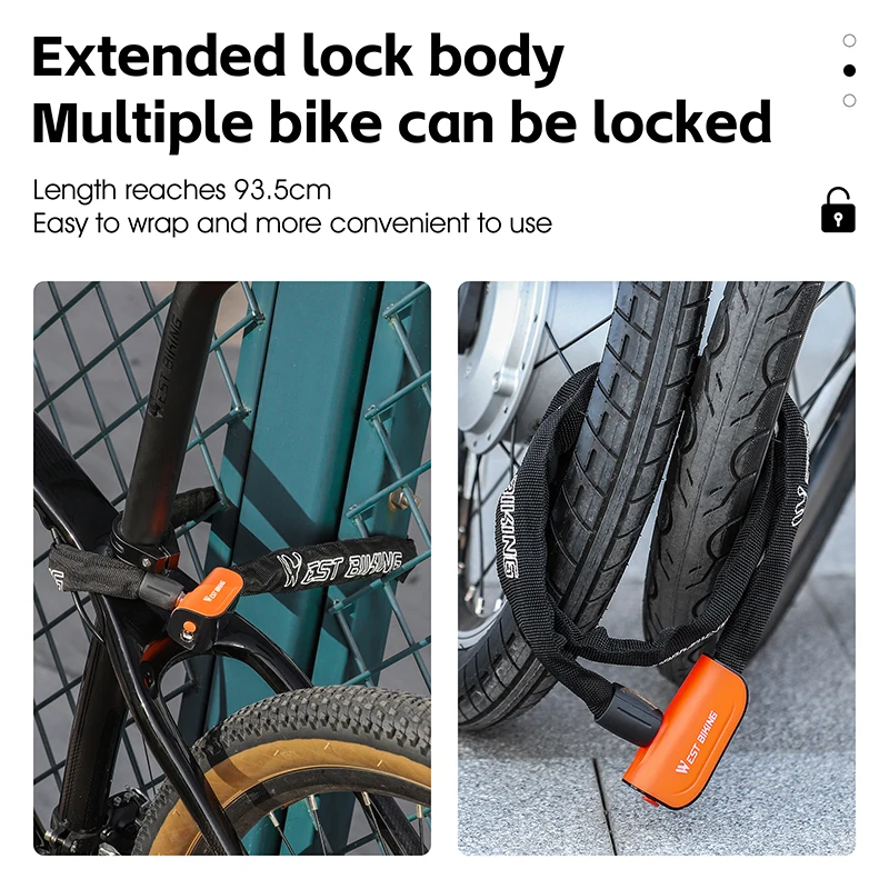 WEST BIKING Bicycle Chain Lock MTB Road Bike Safety Chain Lock