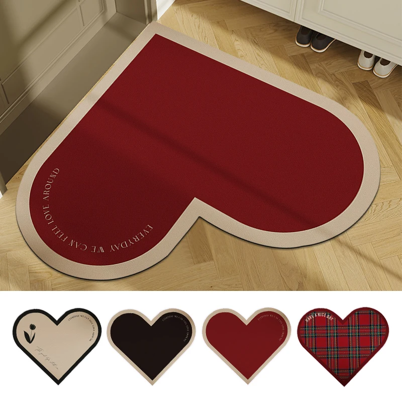 HeartshapedBathMatChristmasBathroomRugNonslipAbsorbentDish