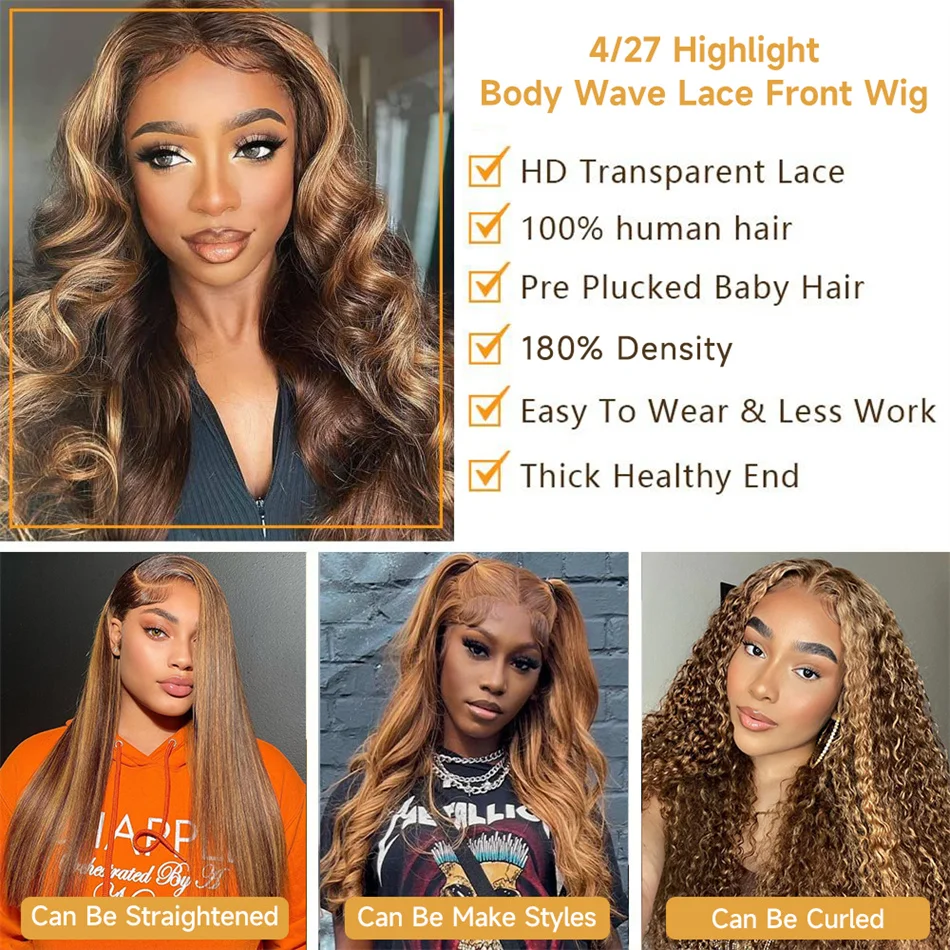 Human Hair Wig Ombre Brown 32 Inch Lace Front for Women