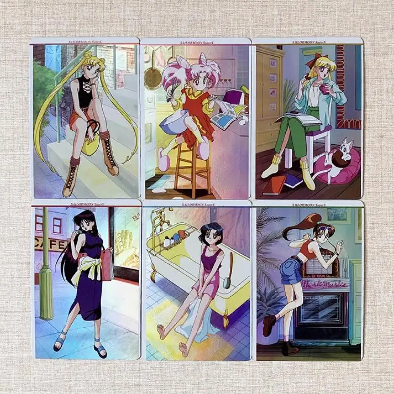 

6Pcs/set Sailor Moon Self Made Chibiusa Tsukino Usagi Hino Rei Anime Game Characters Classic Series Color Flash Collection Card