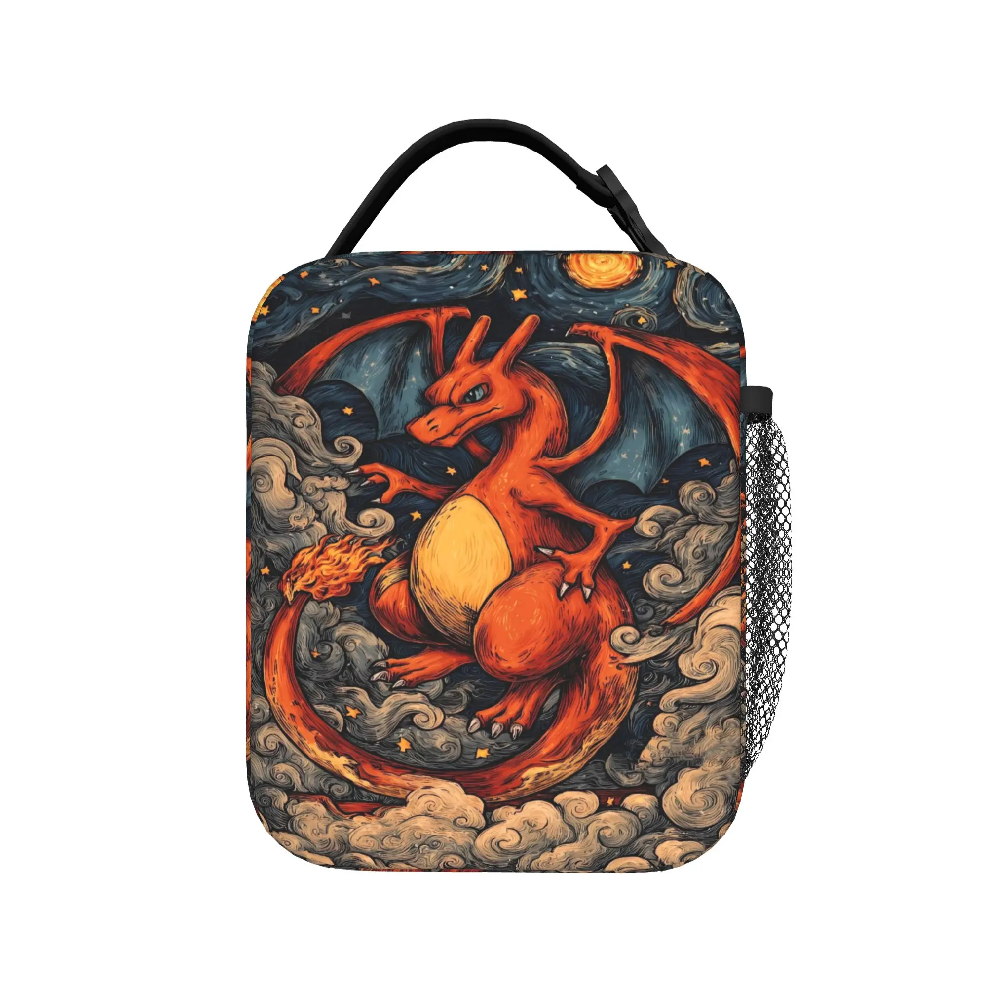 Swirl Fire Manga Lunch Bag - Stylish Portable Oxford Cooler Bag