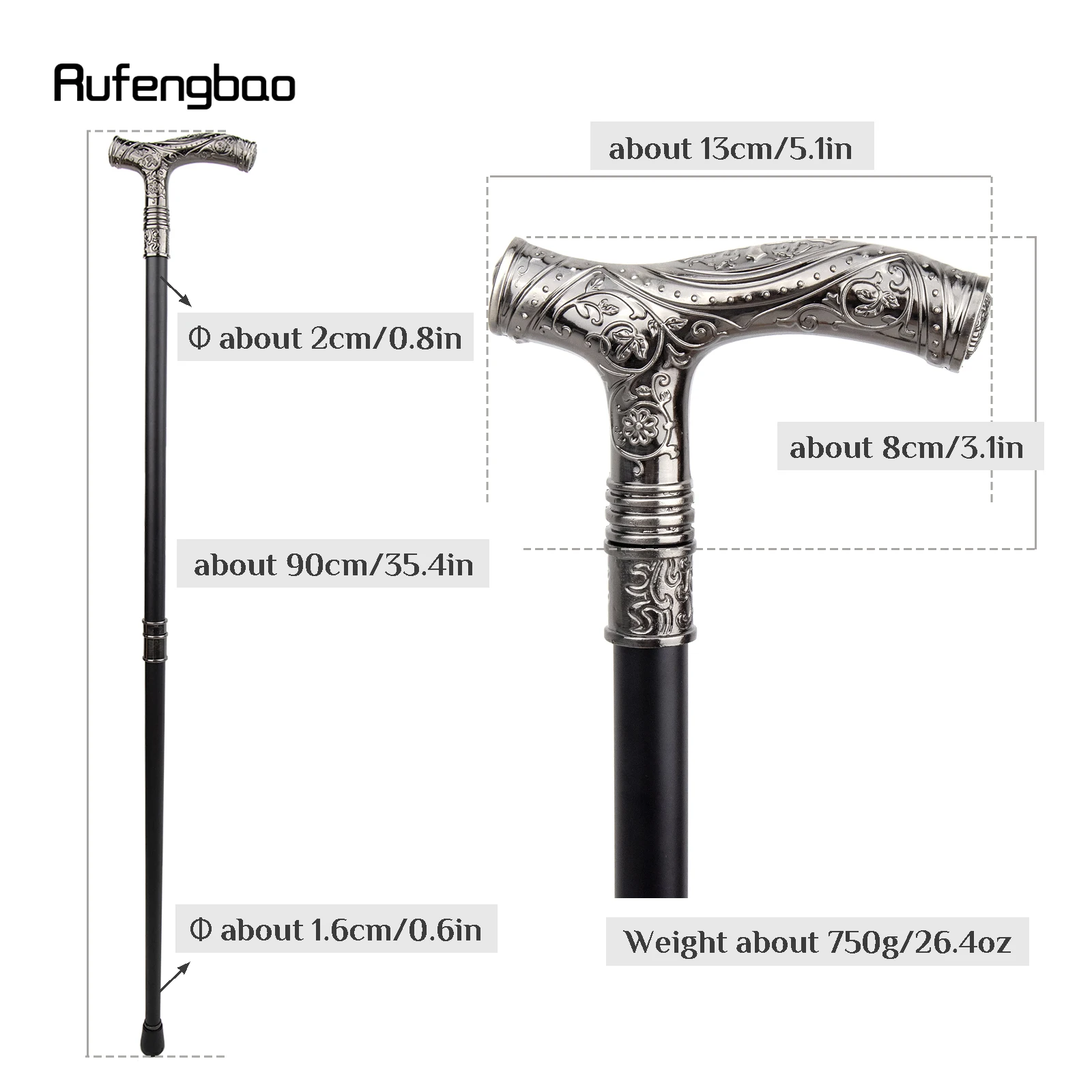 Silver Wolf Head Flower Totem Relief Walking Cane Fashion Walking Stick Gentleman Crosier Knob Walking Stick 93cm