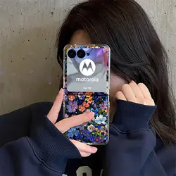 Retro Full Screen Flowers Shockproof Phone Case Cover for Moto Razr 2024 (Clear)