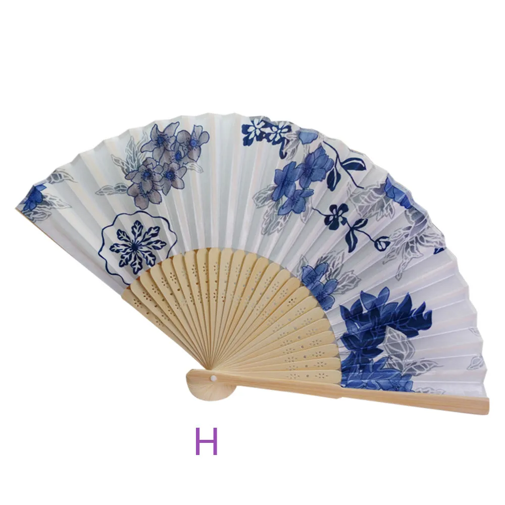Bambu do vintage Folding Hand Held Flower Fan, flor de ameixa, dança chinesa Festa Bolso Presentes, casamento Fãs coloridos