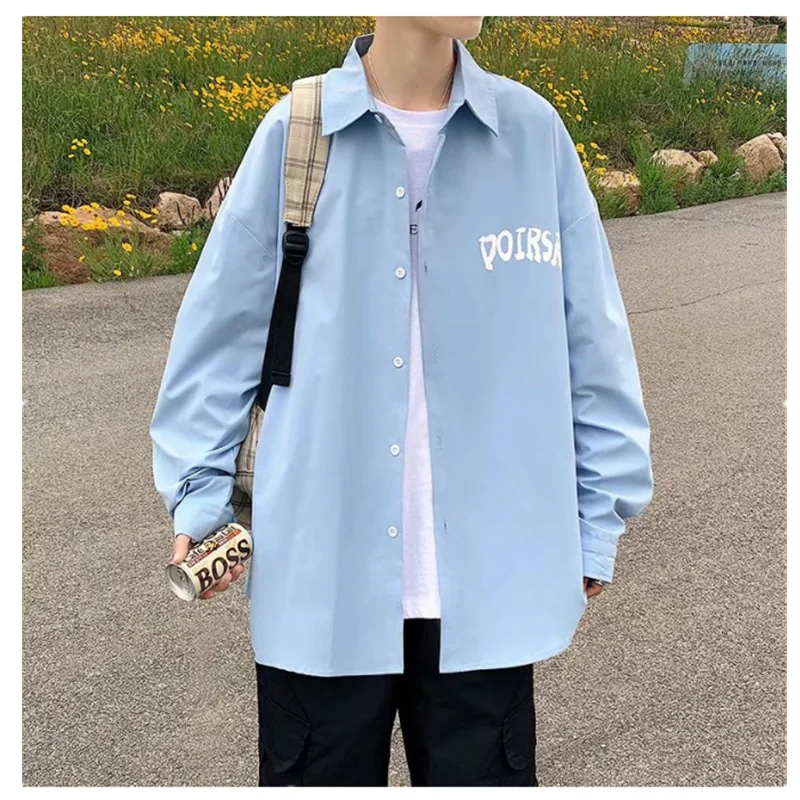 Shirt Men's Handsome Spring and Autumn Versatile Printed Thin Coat Long Sleeve Loose Korean Fashion Rash Handsome Shirt A0001 men shirt long sleeve hooded shirt coat spring autumn japanese abstinence fashion brand ins a0002
