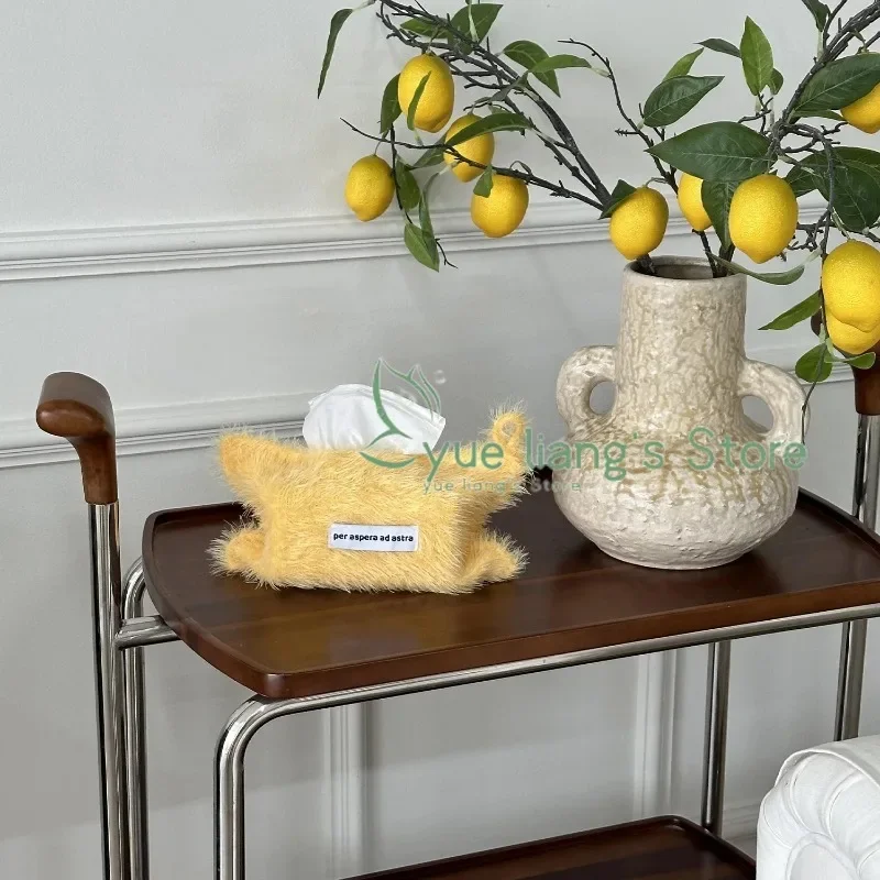 Nordic Style Hanging Plush Napkin Boxes Solid Color Issue Bag Thread Napkin Holder Tissue Bag Storage Napkins 5