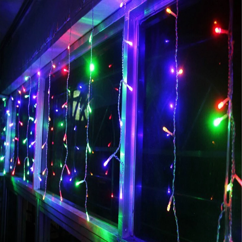 thumbnail image 1 of Cadena de luces navideñas, luces de carámbanos, cascada, decoración exterior, luces festivas románticas, luces de ambiente, 1 of 5