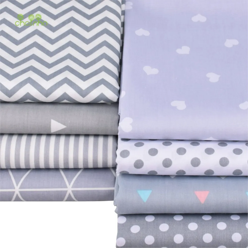 Chainho,Printed Twill Cotton Fabric,Patchwork Cloth,DIY Sewing Quilting Material,Gray Geometric Pattern Series,8 Design,2 Sizes