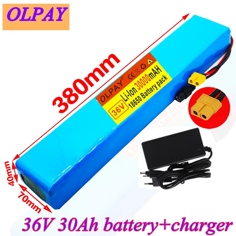 

Original 36V Battery 10S4P 30Ah Battery Pack 500W High Power Battery 42V 30000mAh Ebike Electric Bicycle XT60+42V Chager